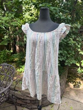 Gap Women's Rainbow Metallic Stripe Crinkle Gauze Tiered Dress Size Medium